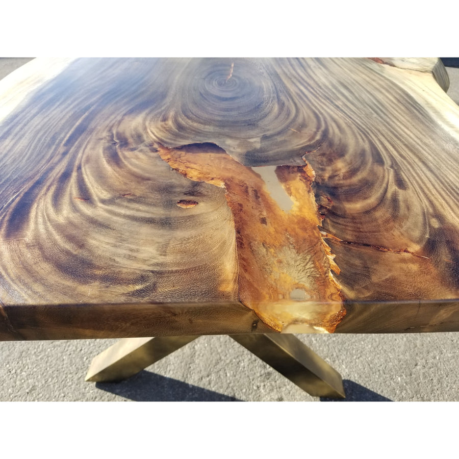 96"L Custom Stained, Solid Slab Acacia Wood Table