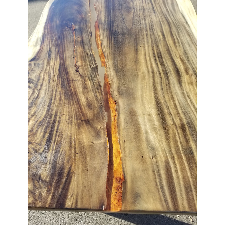96"L Custom Stained, Solid Slab Acacia Wood Table