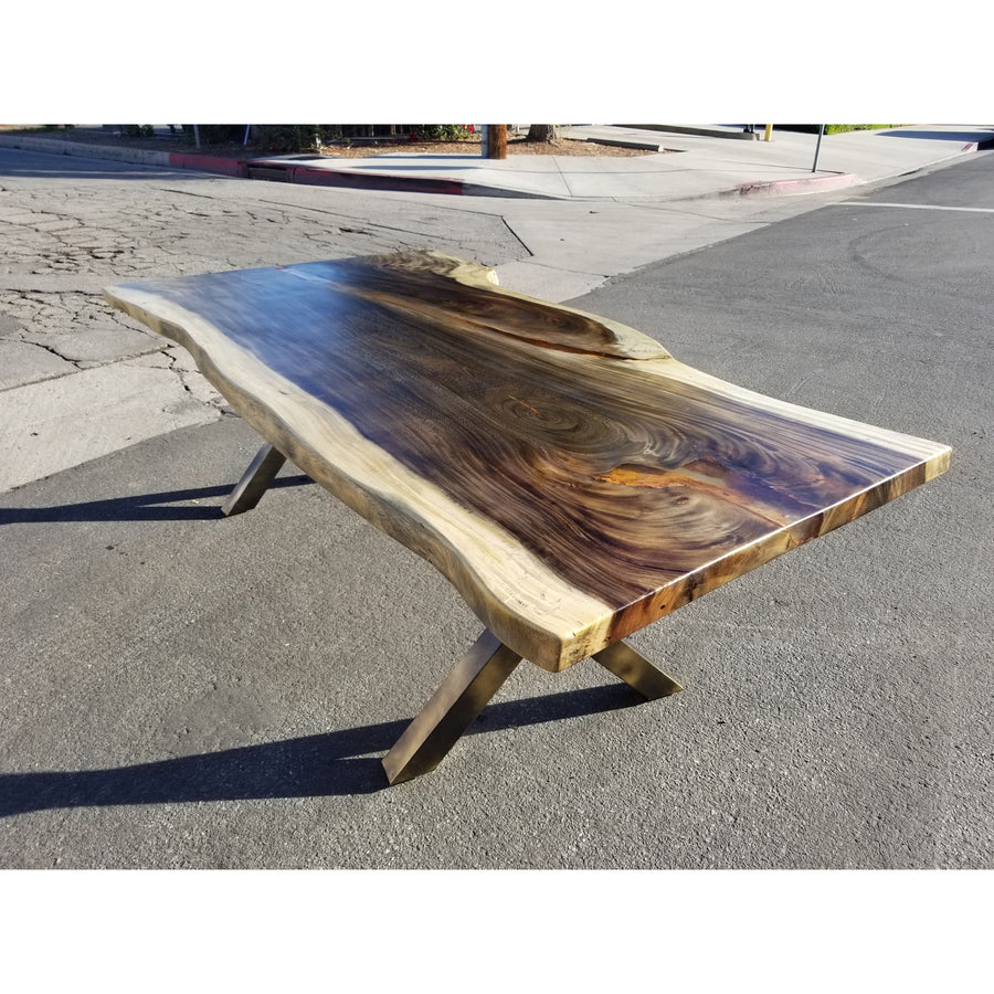 96"L Custom Stained, Solid Slab Acacia Wood Table