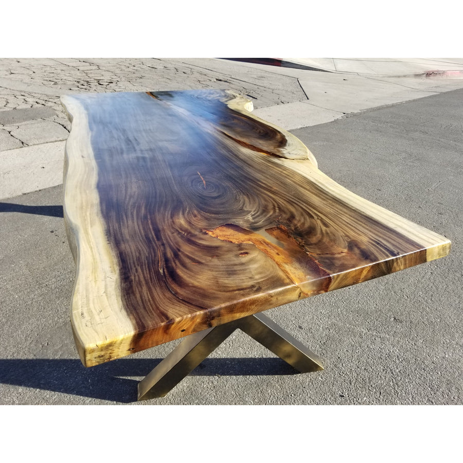 96"L Custom Stained, Solid Slab Acacia Wood Table