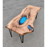 Handcrafted, Live Edge Blue Resin Coffee/Side Table