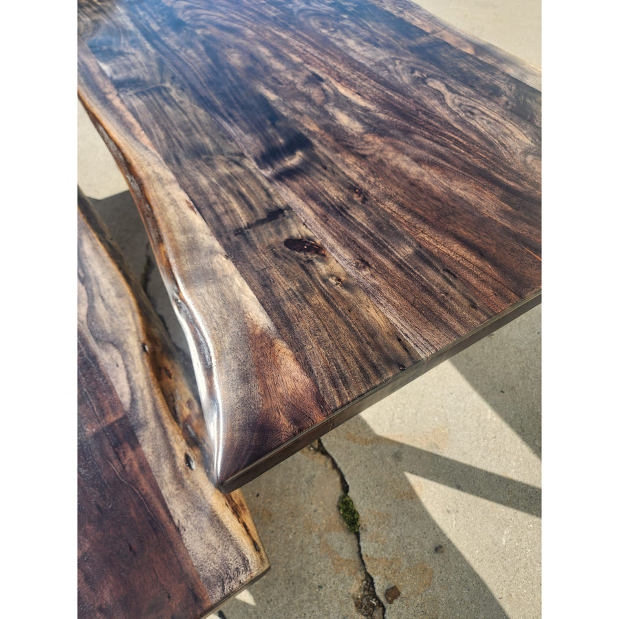 Live edge Acacia wood Table and Bench Set
