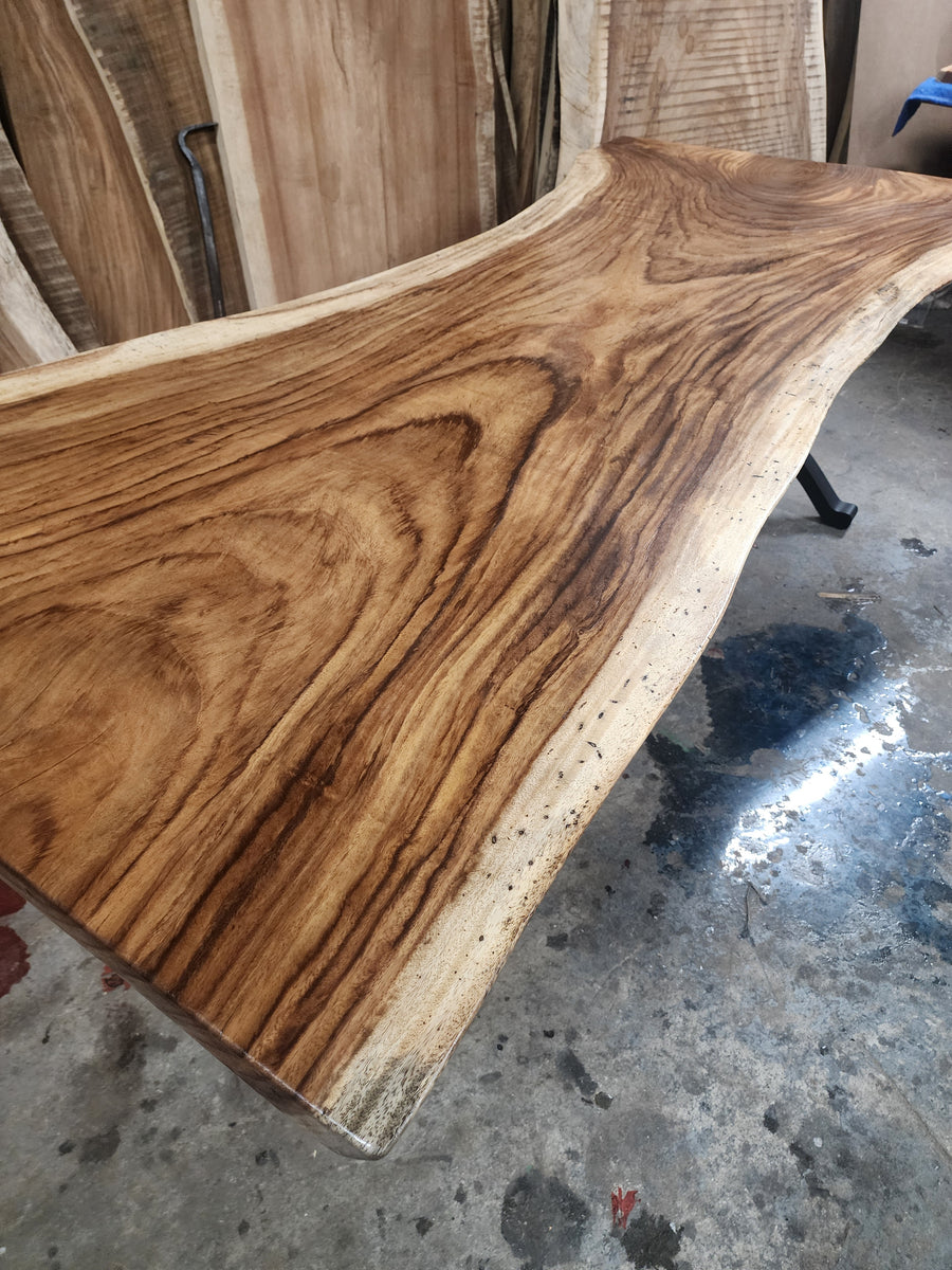 Available now! 99"L Solid Slab Acacia wood table