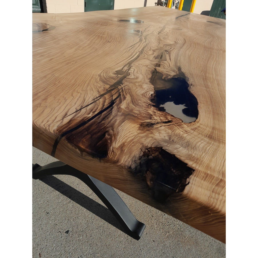 Available now! 96"L Live Edge White Oak, Solid Wood Slab Table