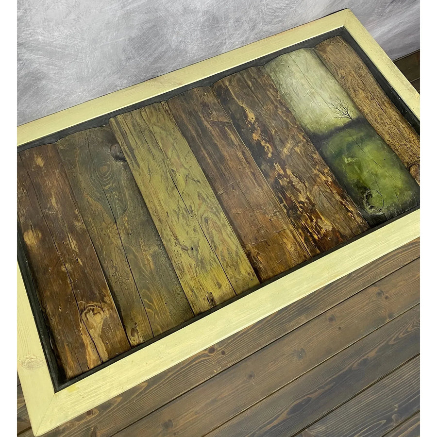 47"L Cream Colored, Reclaimed Wood Side/Coffee Table