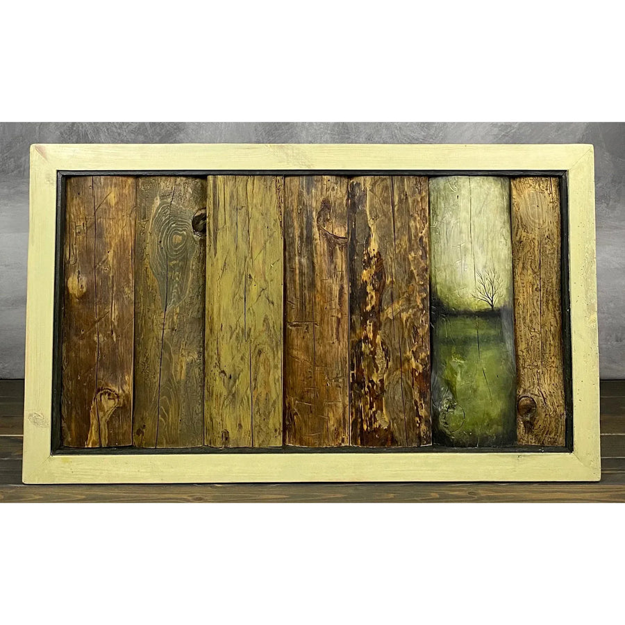 47"L Cream Colored, Reclaimed Wood Side/Coffee Table