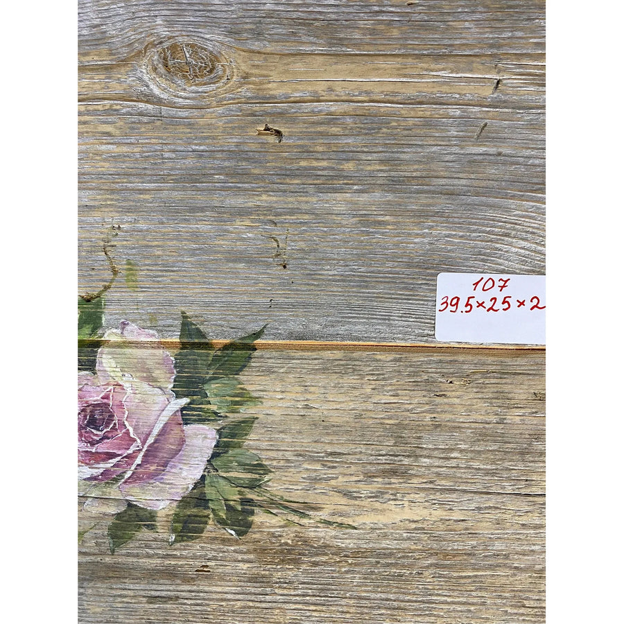 39"L Reclaimed Wood, Custard Rose Side Table