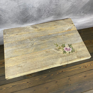 39"L Reclaimed Wood, Custard Rose Side Table