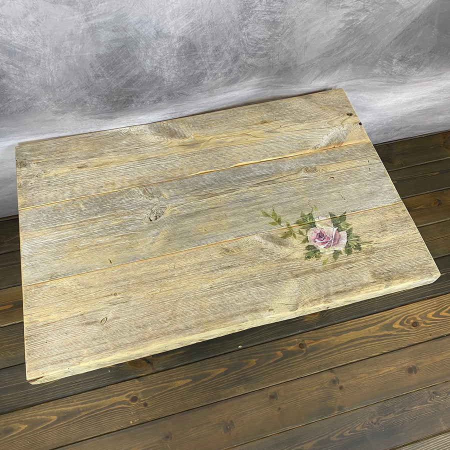 39"L Reclaimed Wood, Custard Rose Side Table