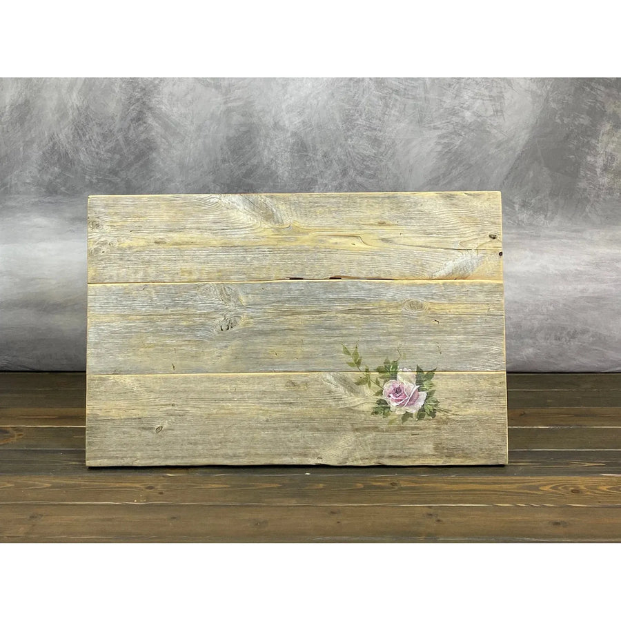 39"L Reclaimed Wood, Custard Rose Side Table