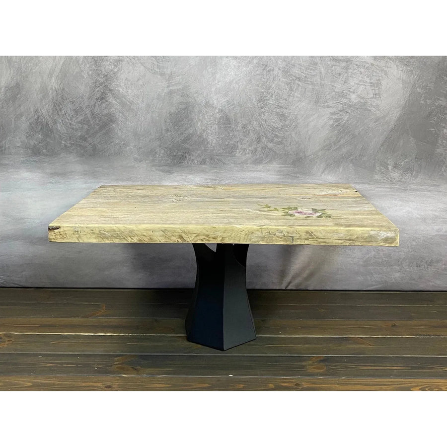39"L Reclaimed Wood, Custard Rose Side Table