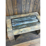 SOLD 43"L Glass top, reclaimed wood side table