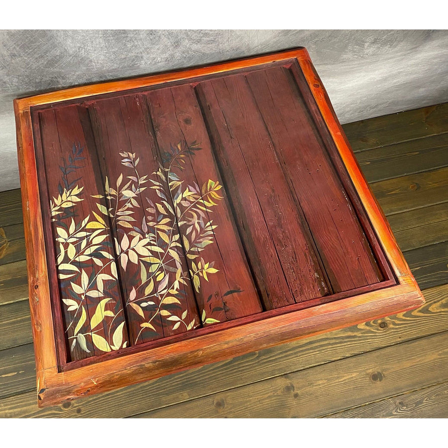 30"L Reclaimed Wood, Burgundy Accent Table