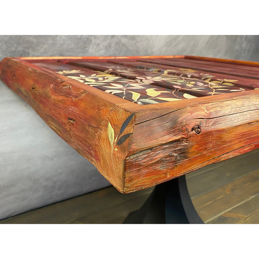 30"L Reclaimed Wood, Burgundy Accent Table