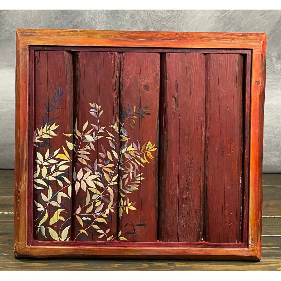30"L Reclaimed Wood, Burgundy Accent Table