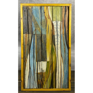 46.5"L Yellow lined, multicolor, reclaimed wood coffee table