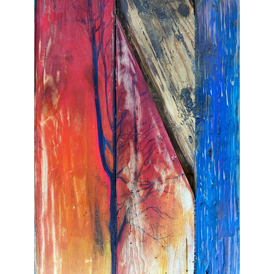 49"L Multicolor Handpainted, Reclaimed Wood Coffee table