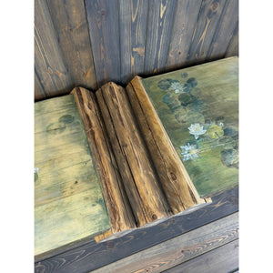 49"L Sliced Log, Light Green Reclaimed Wood Side table