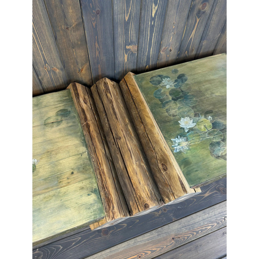 49"L Sliced Log, Light Green Reclaimed Wood Side table