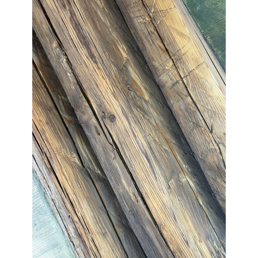 49"L Sliced Log, Light Green Reclaimed Wood Side table