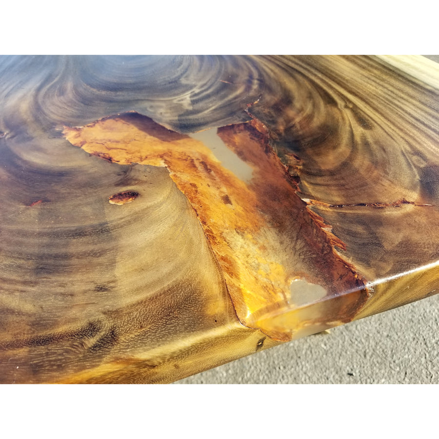 96"L Custom Stained, Solid Slab Acacia Wood Table