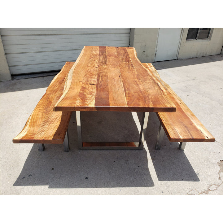 96"L Rustic-Styled, Live Edge Acacia Wood Table and Bench Set