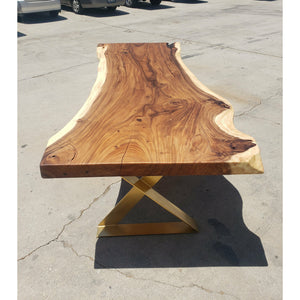 Rustic Style, 99"L Solid Slab Acacia wood table
