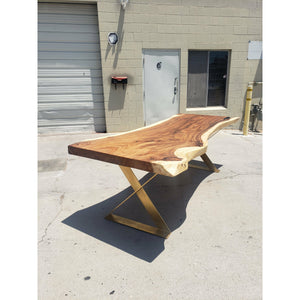 Rustic Style, 99"L Solid Slab Acacia wood table