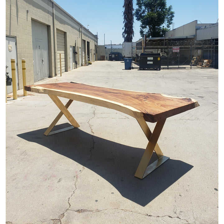 Rustic Style, 99"L Solid Slab Acacia wood table