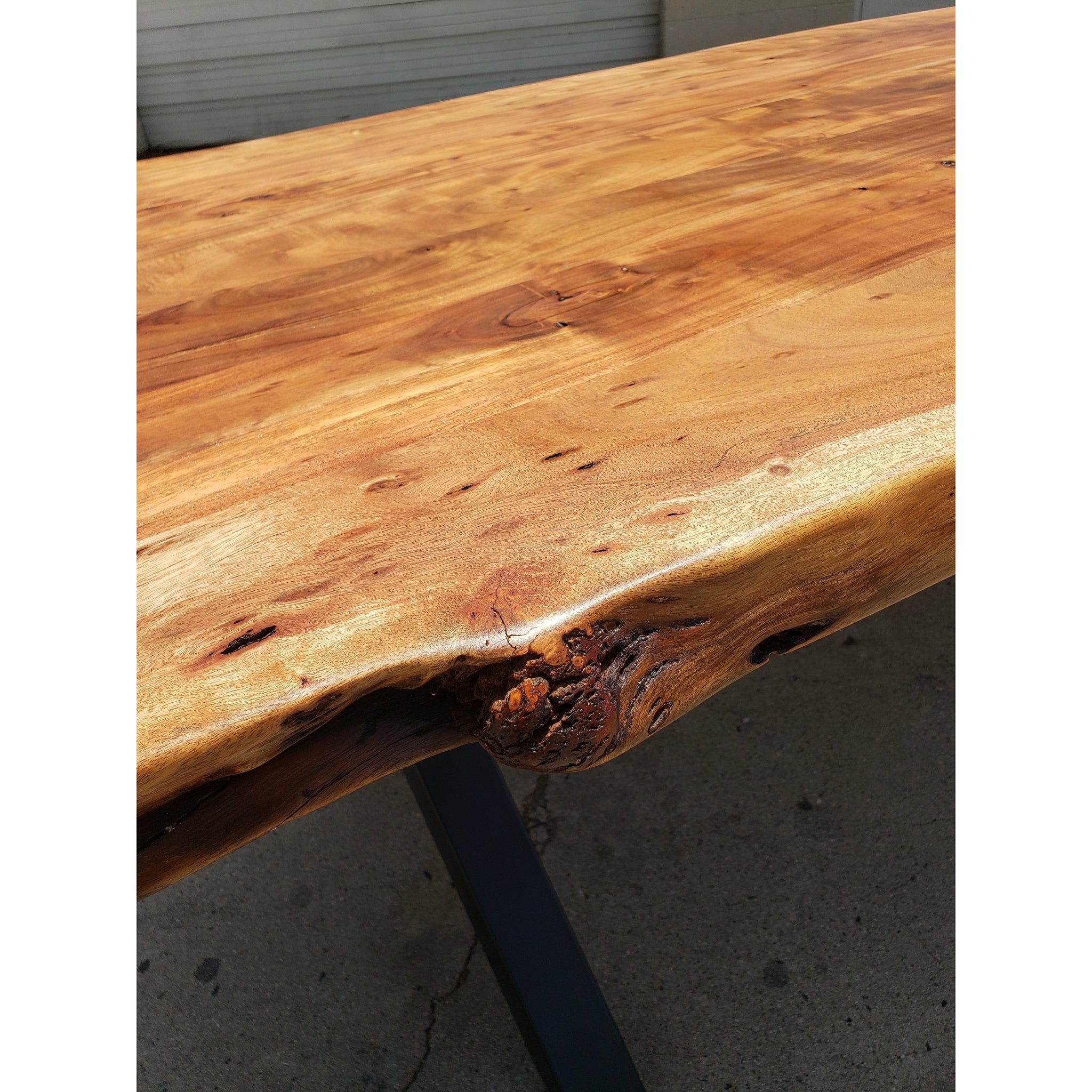 Finely Handcrafted, 96L Live Edge Acacia Wood Dining Table