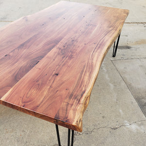 Live Edge Acacia wood table and bench set - Specialty legs