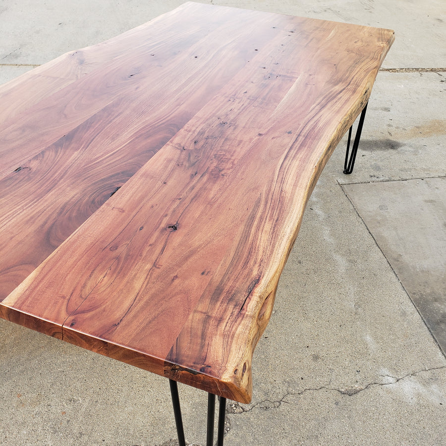 Live Edge Acacia wood table and bench set - Specialty legs