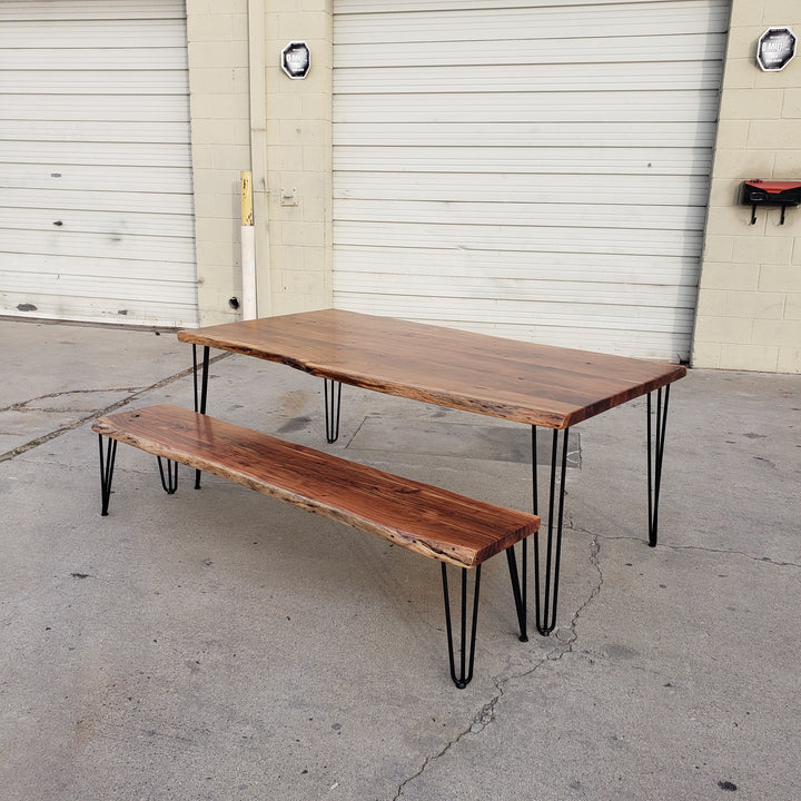 Live Edge Acacia wood table and bench set - Specialty legs