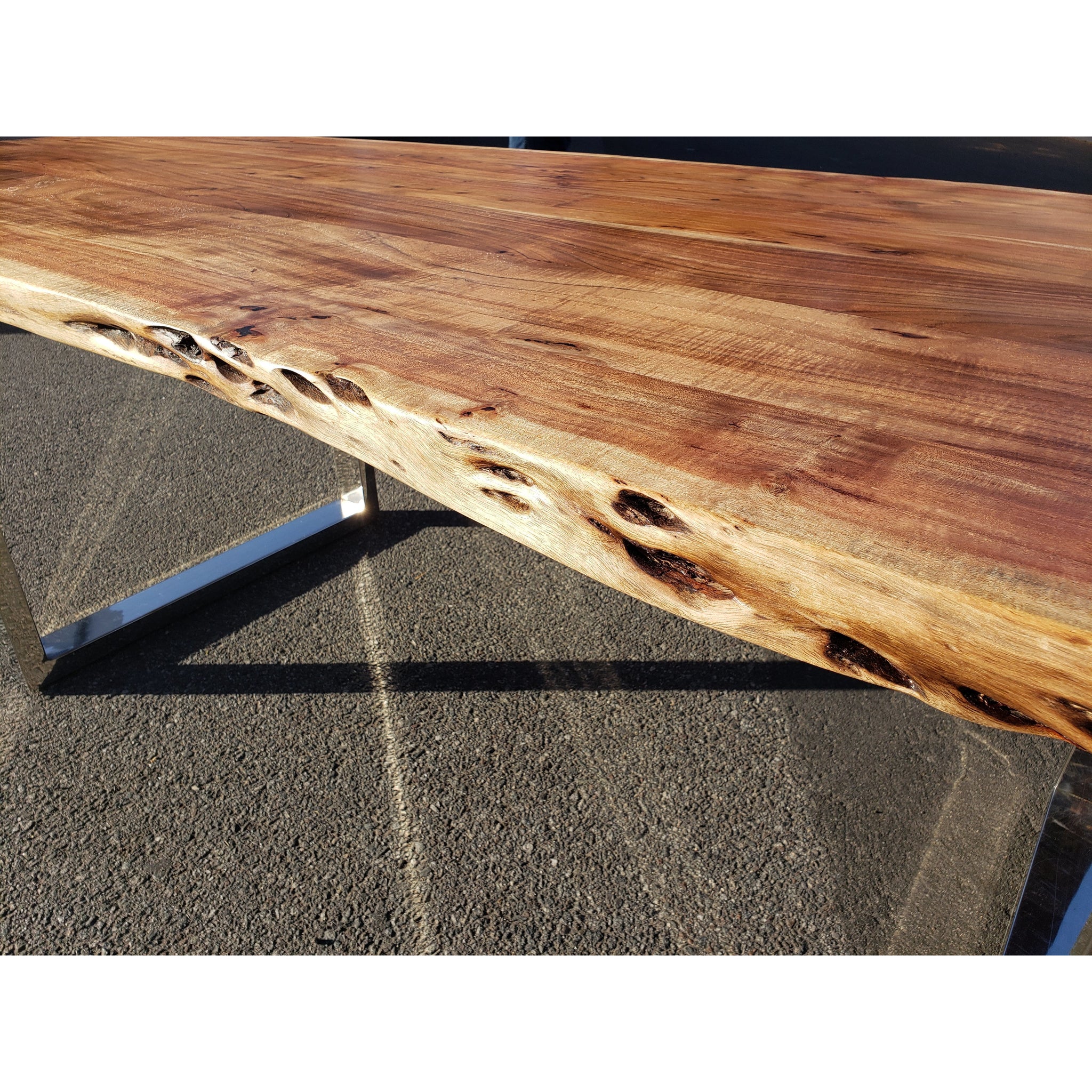 Finely Handcrafted, 96L Live Edge Acacia Wood Dining Table