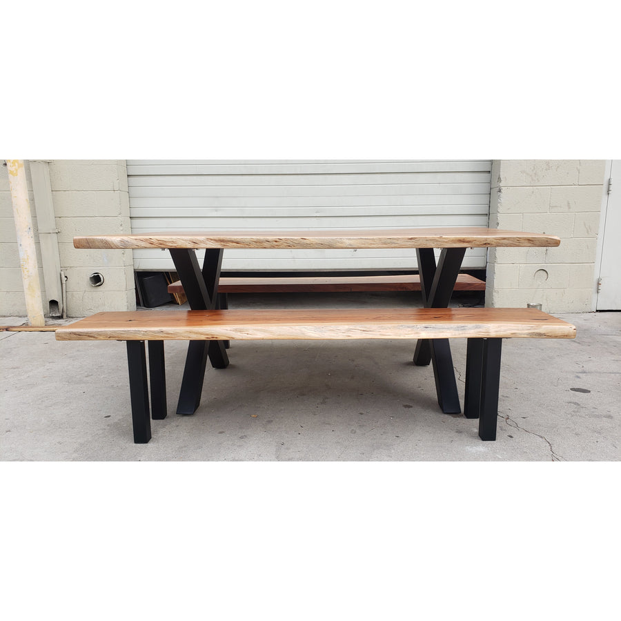 Live Edge, Acacia Wood Table and Bench Set