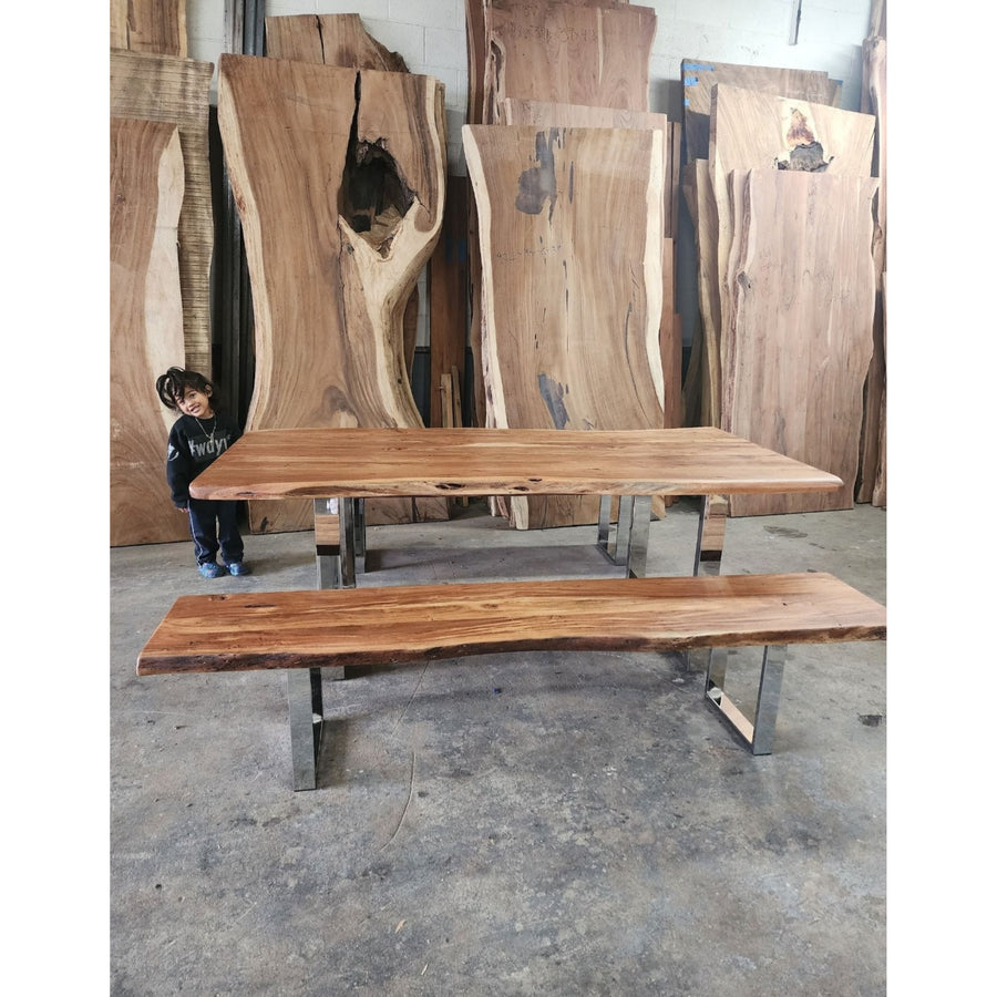 Petite Live Edge Acacia wood Table & Bench Set