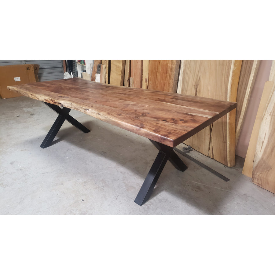 96"L Handcrafted, Cool Toned Live Edge Acacia wood Dining/Conference Table