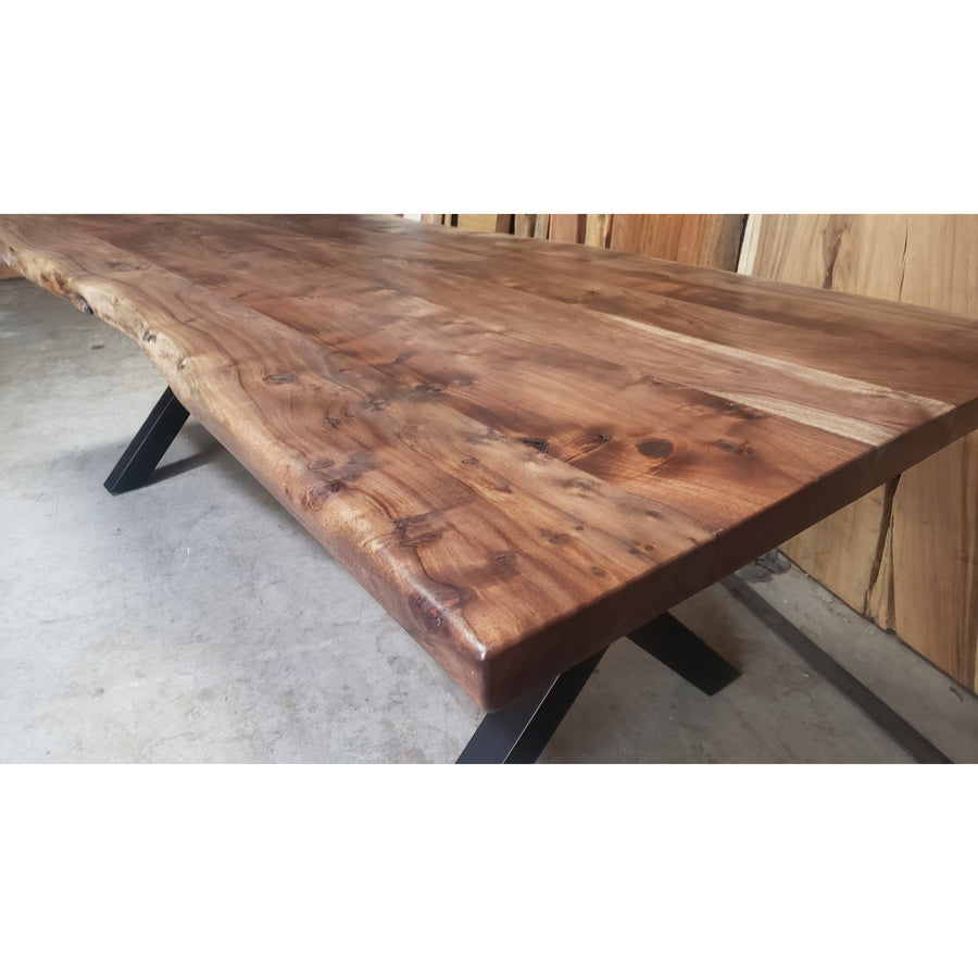 96"L Handcrafted, Cool Toned Live Edge Acacia wood Dining/Conference Table